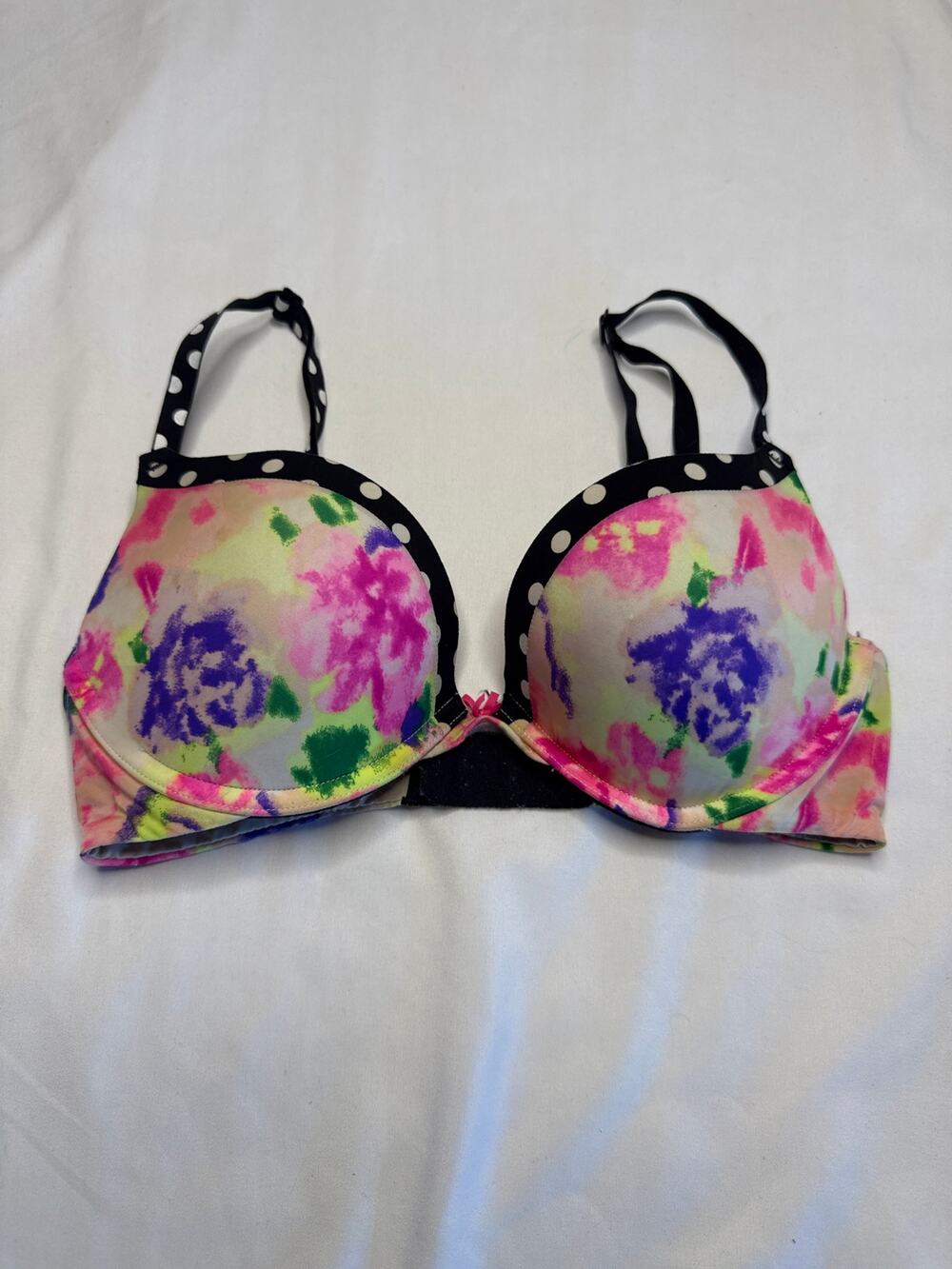 Victoria's Secret Pink Campus Push-Up Bra 32C Pink Polka Dot Floral